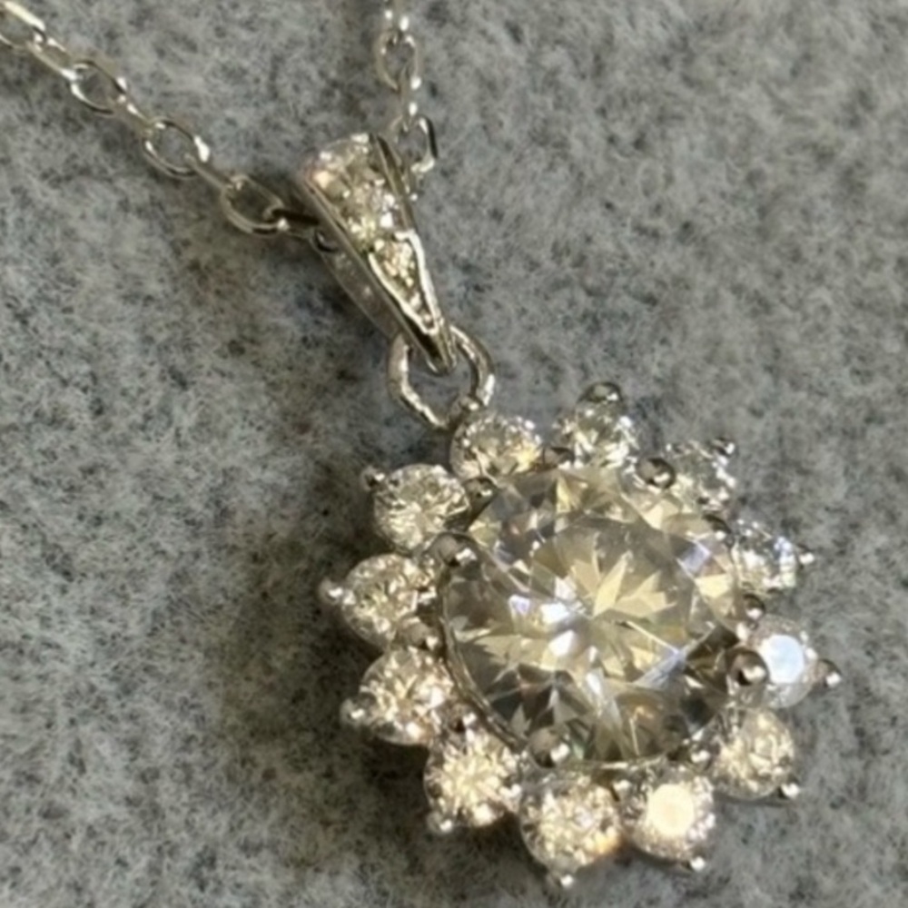 Sterling Silver Cubic Zirconia Halo Pendant Necklace - White